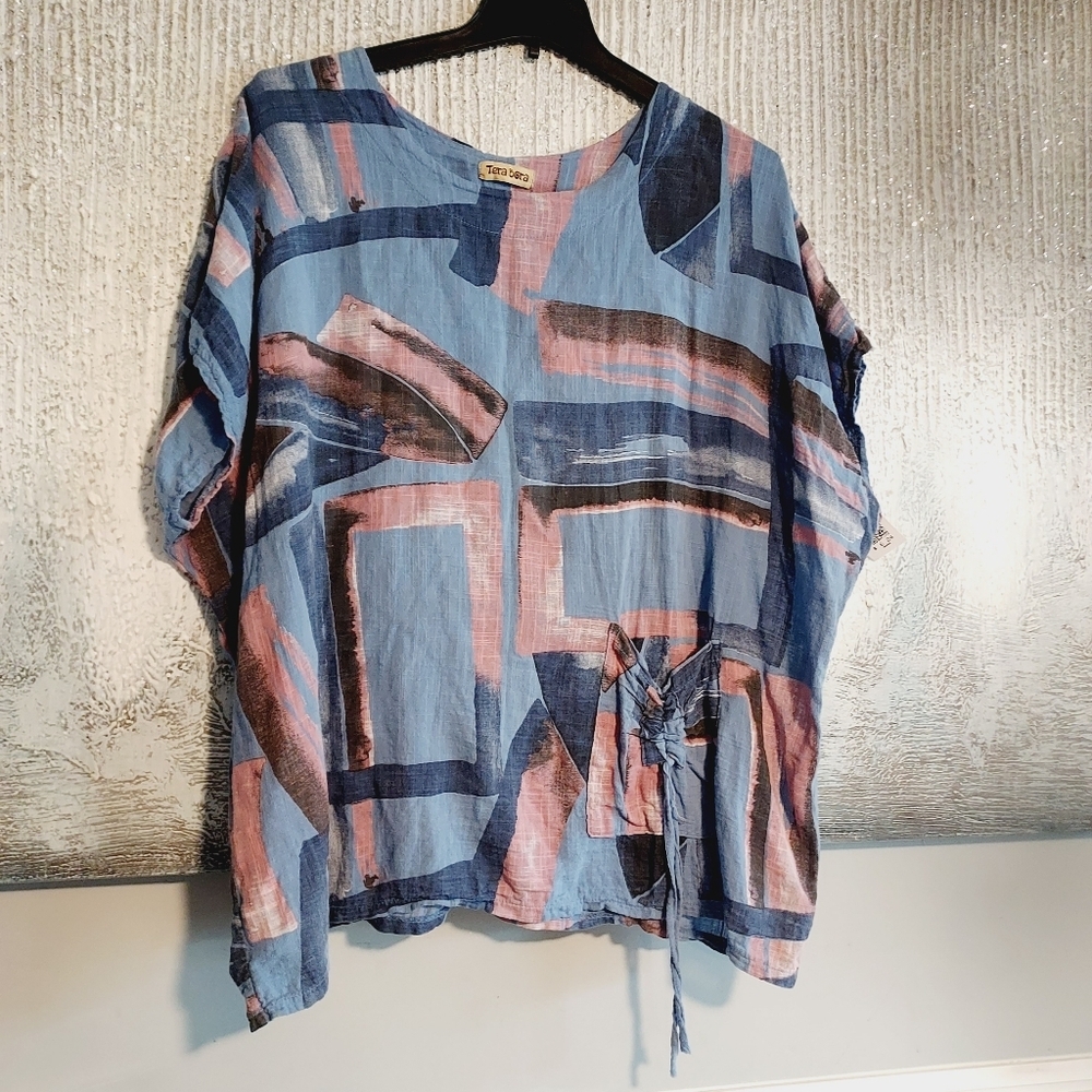 Tera Bera Made in Italy Lagenlook Linen Blend  Blouse Sz-L